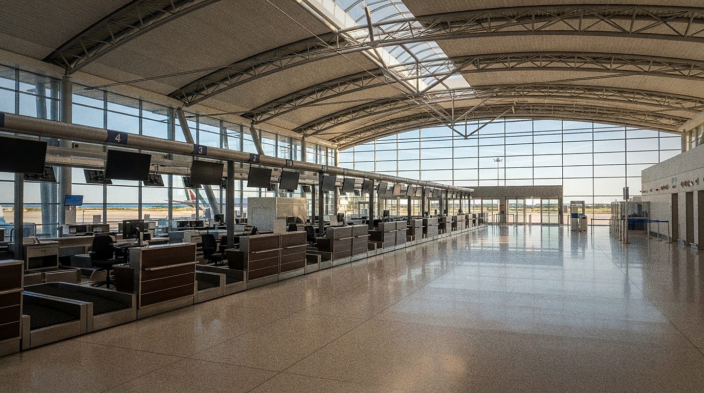 Abflughalle mit Check-in-Schaltern am Flughafen Bari