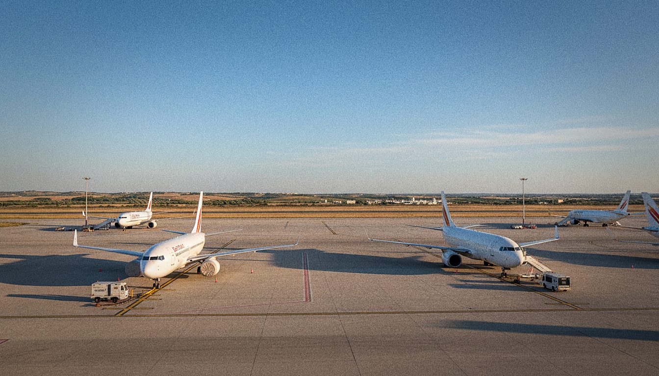 Vorfeld des Flughafens Bari mit parkenden Flugzeugen